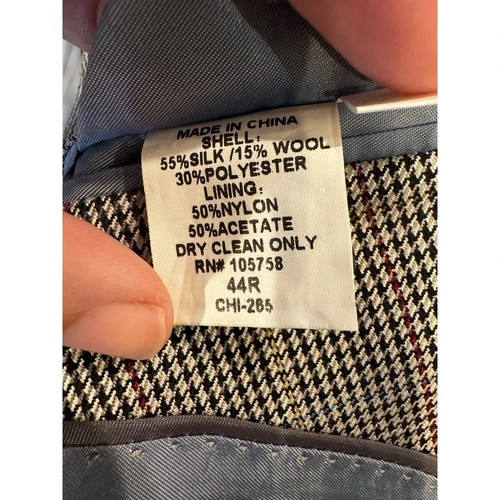 Alan Flusser Blazer Gray Glen Check Silk Wool 3-Button Sport Coat 44R